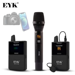 EYK Wireless Microphone System UHF Lavalier Lapel Handheld Mic Real-time Monitor for Camera Smartphone YouTube Broadcast Vlog