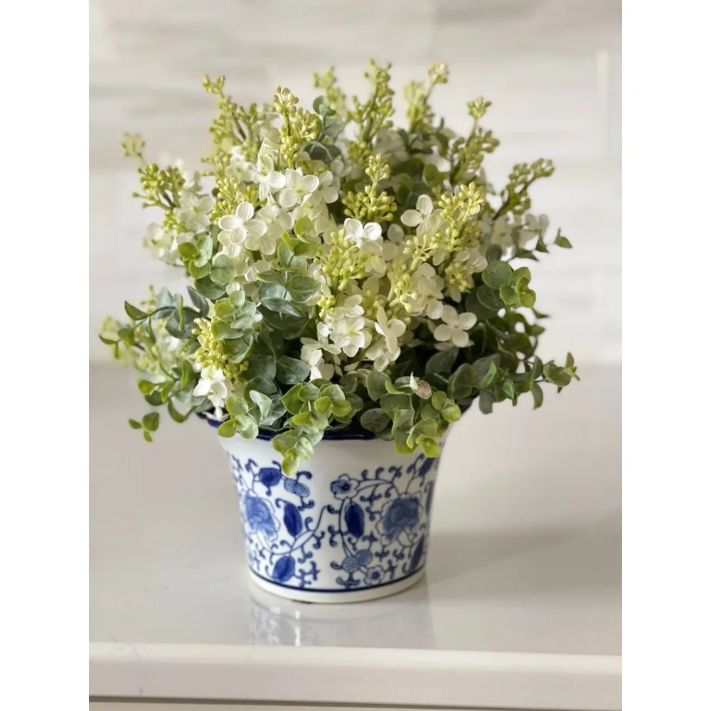 Dried Flowers,farmhouse,cottage Style Year-round Tabletop Centerpiece White Lilac and Soft Green Eucalyptus,Dried Flowers