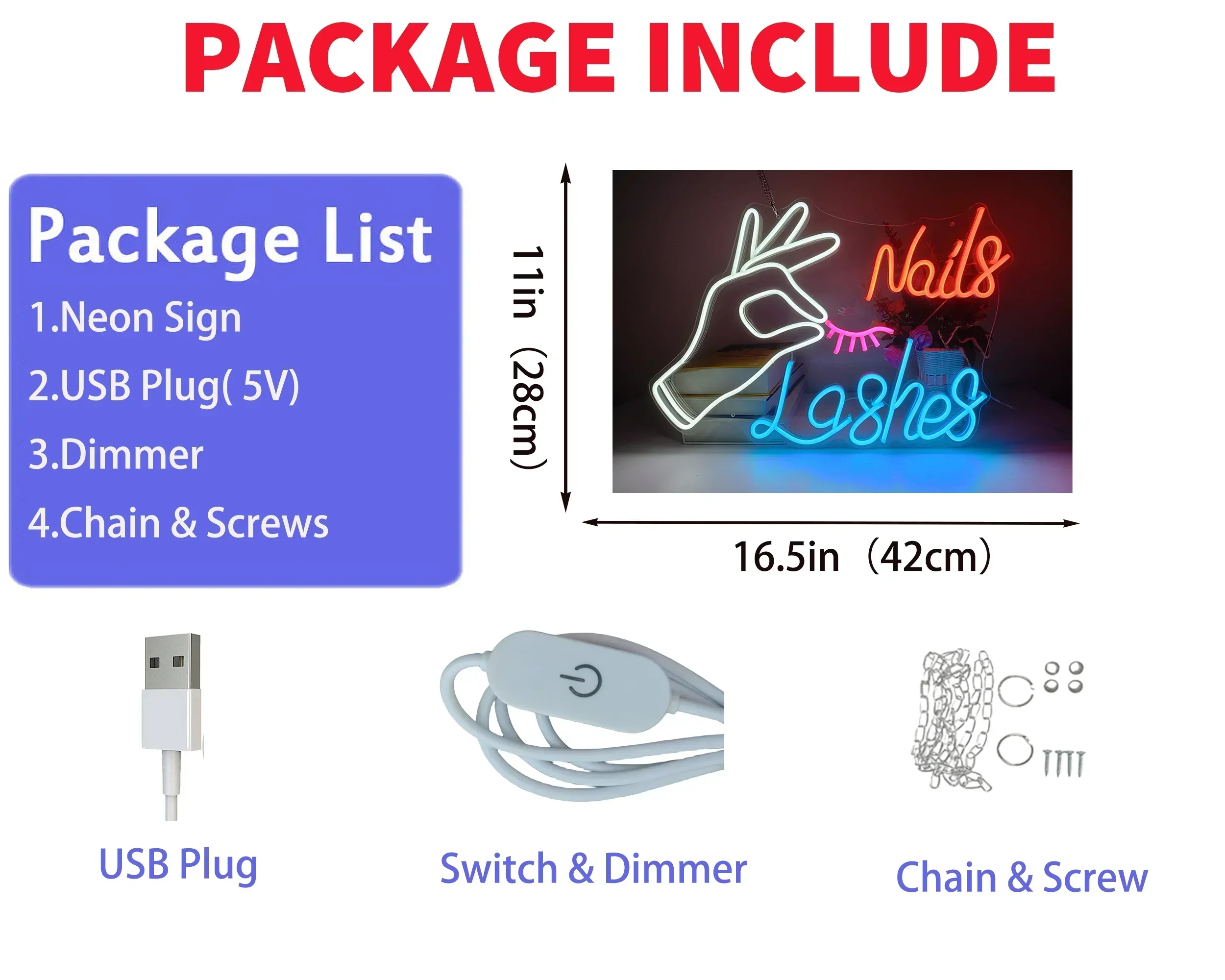 LED Nail Eyelash Neon Sign for Bedroom Decoration, Unique Large Aesthetic Light, Name Nightlight, Room Lighting Deco Custom Sign