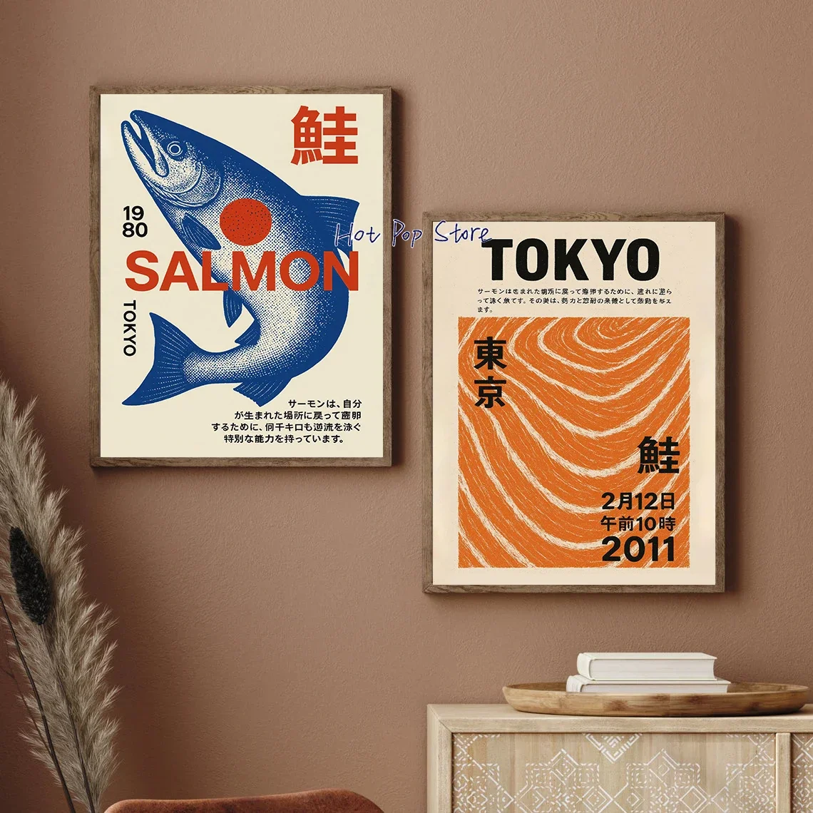 Tokyo Salmon Art Japanese Graphic Exhibition Wall Art 1980 Sushi Fish Poster Canvas Painting Wall Pictures Home Kitchen Decor
