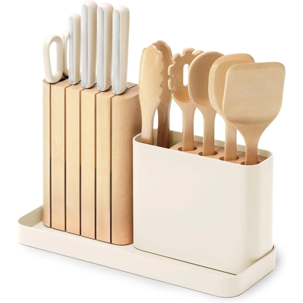 14-Piece Kitchen Prep Set - Kitchen Knife Set & Wooden Utensil Set - Made With Premium German Steel Blades