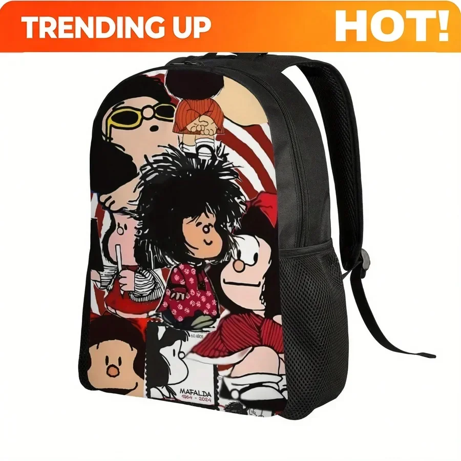 Custom Bag ZLIENSZUS Mafalda Backpack - Simple Daily Backpack With One Main Surface, Black And White Comic Design, Multiple Comp