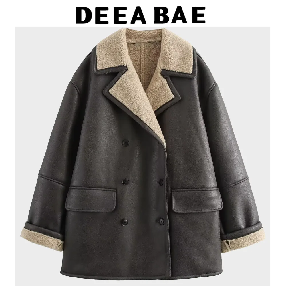 DEEABAE  Foreign Trade Women's Clothing New Fashion Versatile Double Breasted Long Sleeved Double-sided Loose Coat Jacket