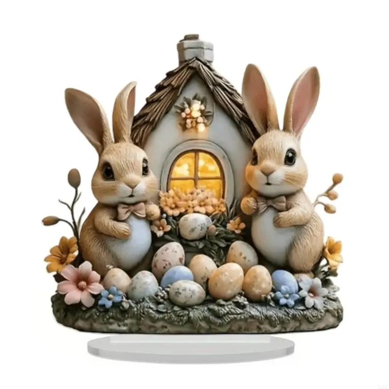 Bunnies Figurines Easters Decoration Table Centerpieces Acrylic Easters Eggs Rabbit Statue Rabbit Sculpture Home Decors X3UC