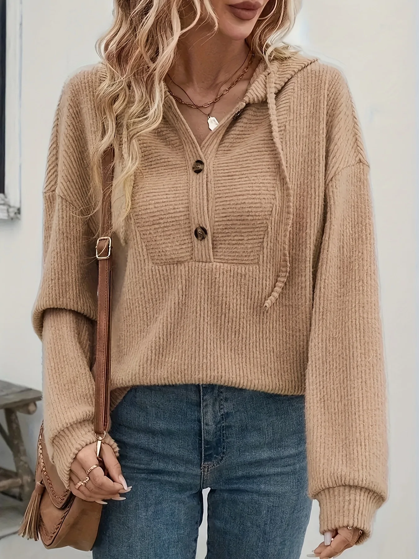 

European Sweatshirt Autumn Ribbed Long Sweatshirt Hooded Casual Oversized Sweatshirt Streetwear Comfy Basic Sweatshirts