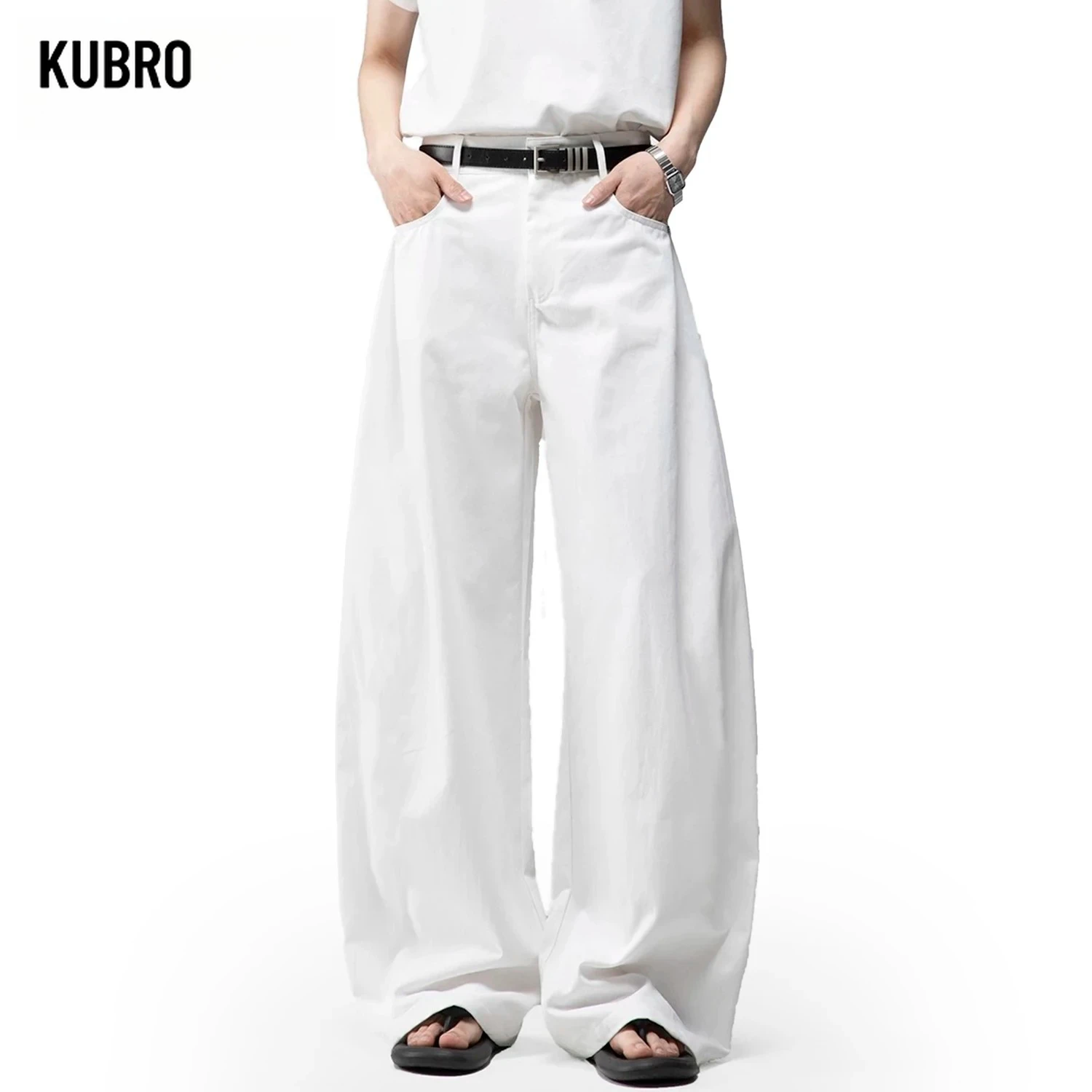 Men's White Baggy Machete Wide-Leg Jeans Daily Casual Denim Pants Solid Business Ladies' Balloon Pants High Street Men's Clothes