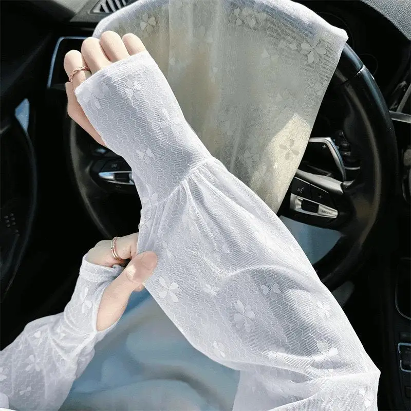 Summer Long Fingerless Gloves Women Sun Protection Thin Lace Mesh Sleeves Gloves Sunscreen Uv Breathable Driving Arm Sleeves