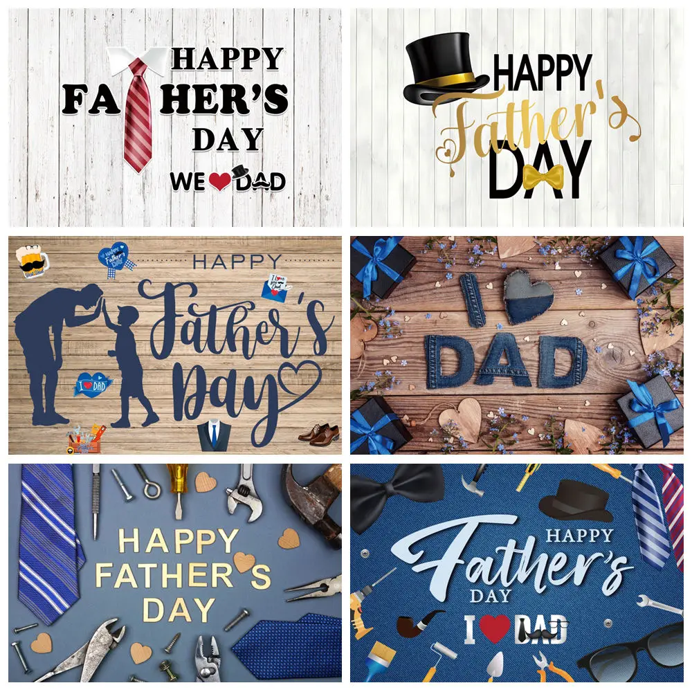 

Happy Father's Day Photography Backdrop for Photography Tool Gift Tie Mustache Thank You Daddy I Love Dad Photo Background Decor