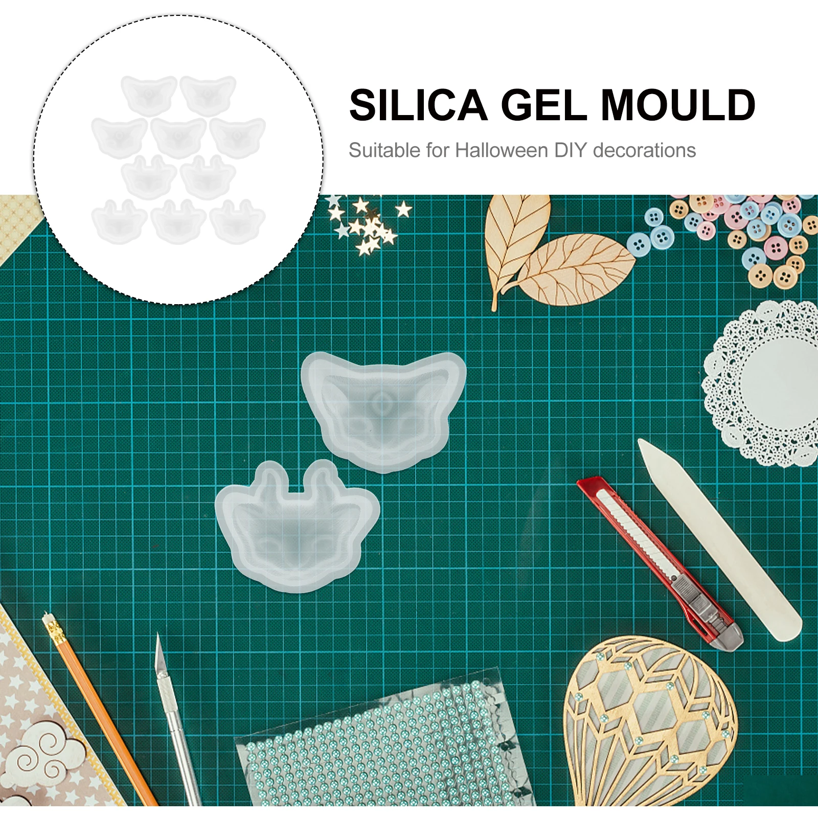 10pcs Cat Head Silicone Mold for Epoxy Resin Jewelry Making Easy Release DIY Craft Small Decor nament Pendant Molds Art Gifts