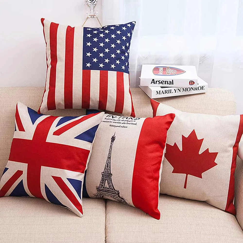 1pcs British Canadian French Flag Pillowcase for Furniture Home Decor Pillowcase Pillow Cover Cushion Linen Cotton Square