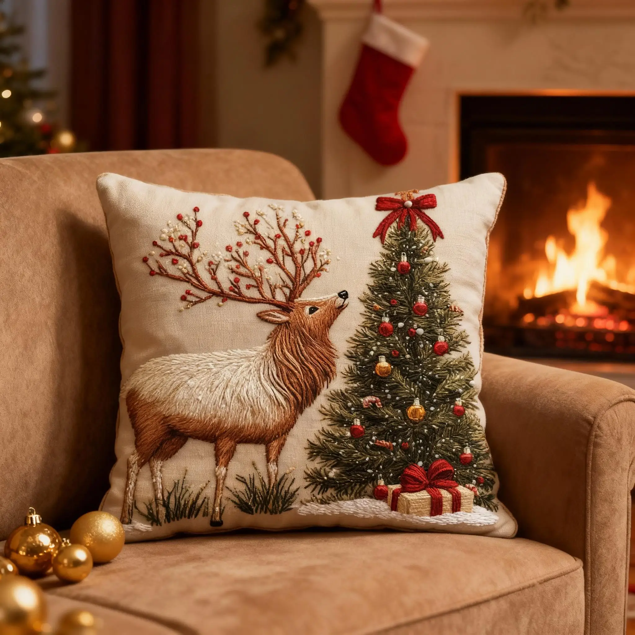 

Christmas Peach Skin Velvet Pillowcase - Soft Breathable Skin-Friendly Pillow Cover Warm Cozy Holiday Decor Brown Pillow Cases