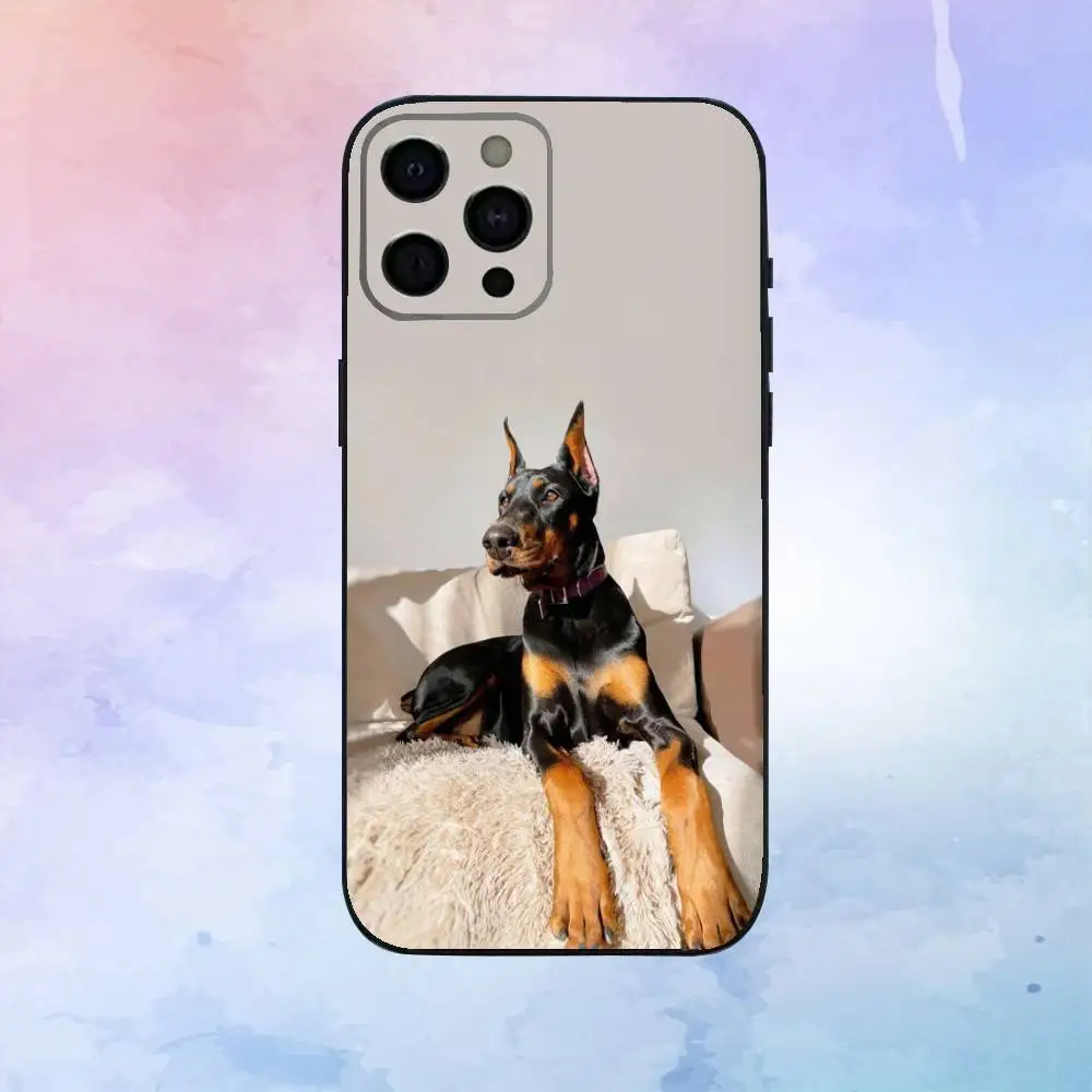 Doberman hond telefoonhoesje voor iPhone17,16,15,14,13,12,11 Plus, Pro Max zachte zwarte hoes