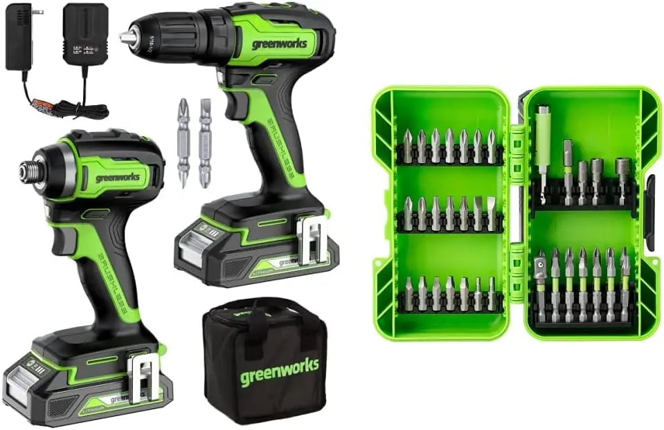 

24V Brushless Drill/Driver + Impact Drive Combo Kit, Batteries and Charger Included, with 40-Piece Impact Rated Driving Bit Set