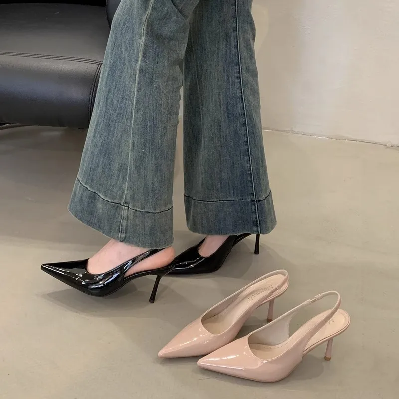 

Французские сандалии с сумкой на высоком каблуке, женские весенне-летние туфли 2024, новые женские туфли на тонком каблуке с острым носком