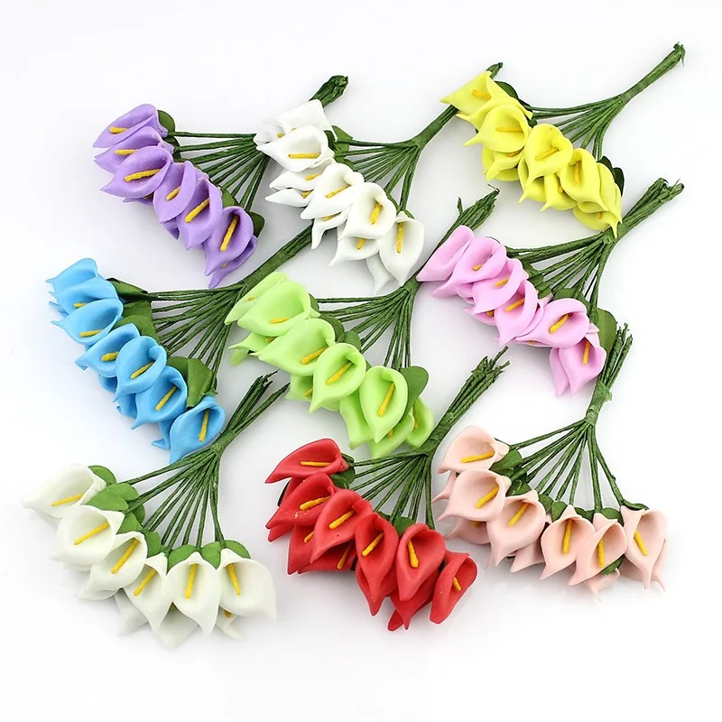 12/36/72/144Pcs Artificial Flowers Mini Calla Lily  Foam Fake Flowers For Home Decor Wedding Decoration Craft Garland Accessorie