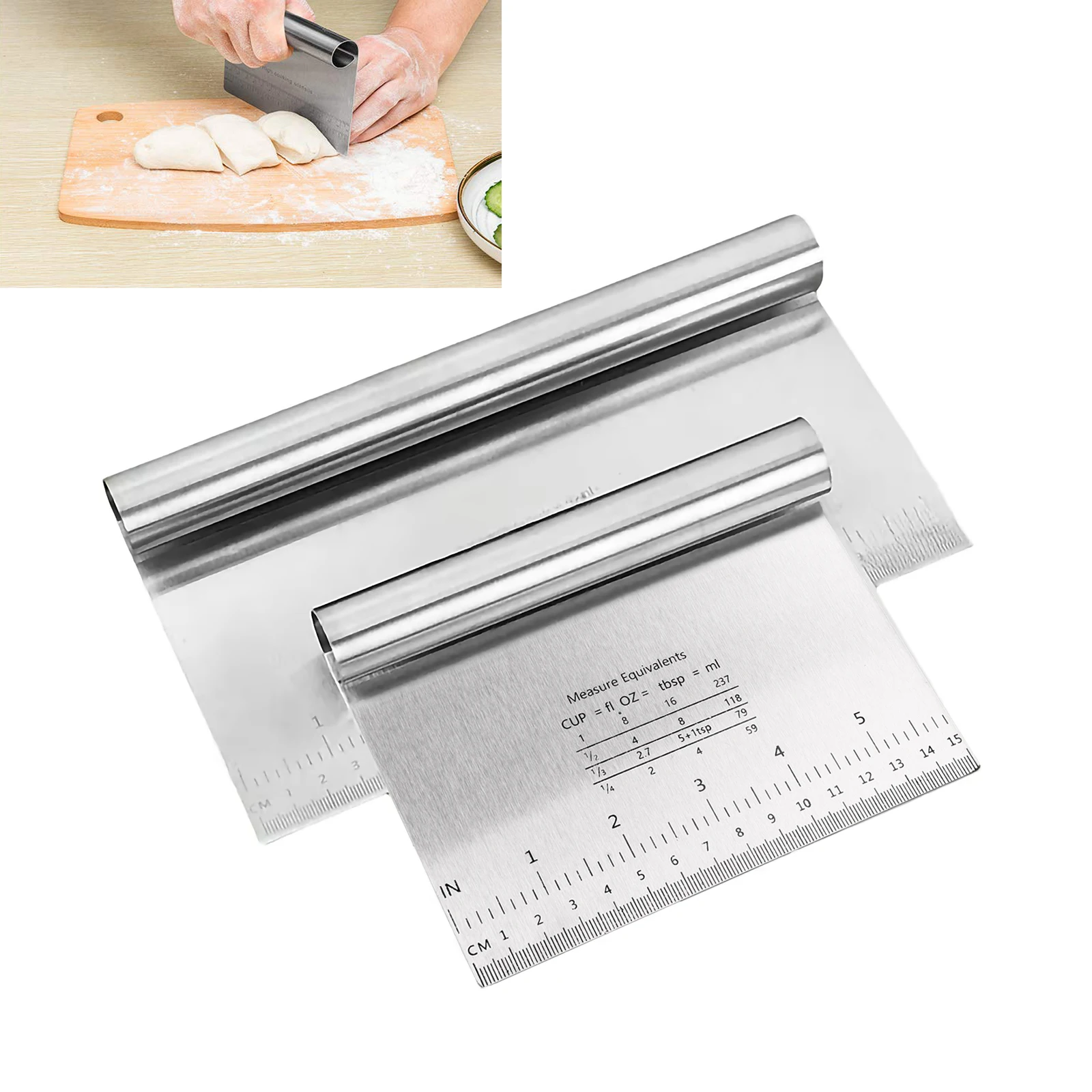 Pro Dough Pastry Scraper/Cutter/Chopper Stainless Steel with Measuring Scale Multipurpose-Cake,Pizza-Pastry Bread Separator