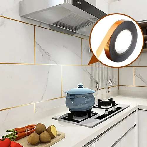 Imagen 2 del producto 50M cepillado oro plata borde de suelo costura impermeable pegatinas de pared espacio de pared techo decoración del hogar cinta autoadhesiva para azulejos
