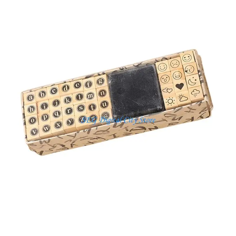 U75B 40Pcs Wooden Letter Number Stamps Multipurpose Design For DIY Crafting Office Use Includes Letters Numbers And Inks Pad