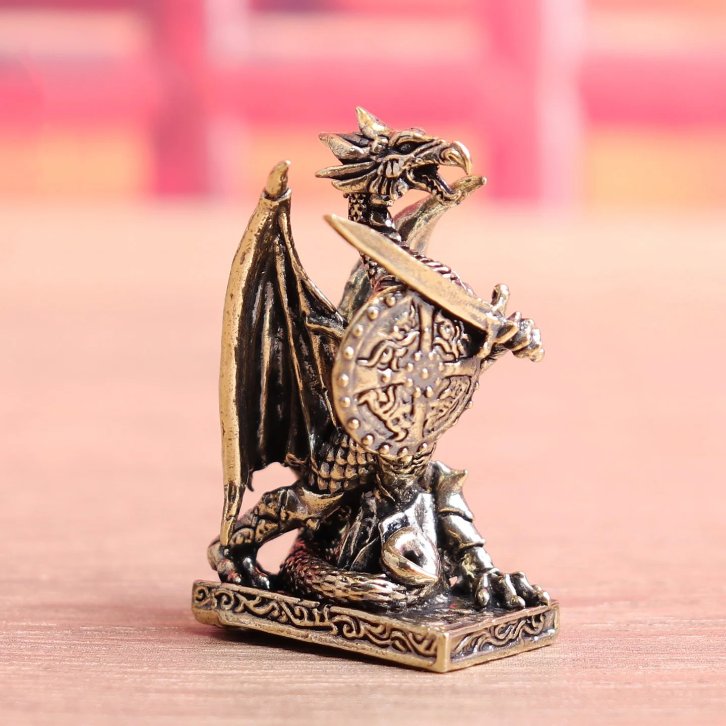 Dragon Warrior Figurines Miniatures Brass Desktop Ornaments Retro Metal Animal Solider Model Crafts Home Decoration Accessories