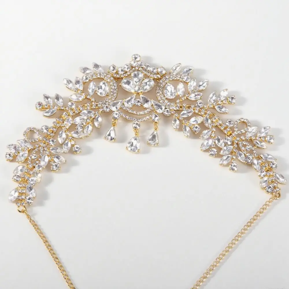 الجبين كريستال شرابة عقال تألق الفاخرة حجر الراين غطاء الرأس الذهب/الفضة جوفاء النساء الشعر مجوهرات حفل زفاف