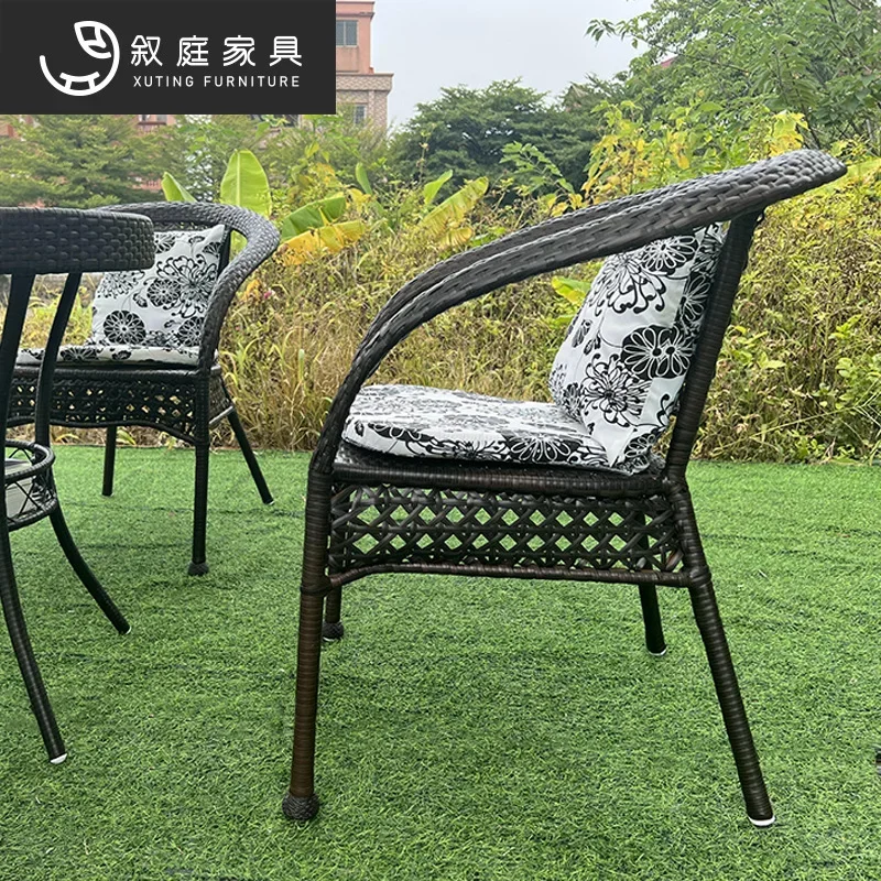 Outdoor balcony table and chair rattan chair three-piece set outdoor courtyard garden rooftop leisure rattan chair small coffee