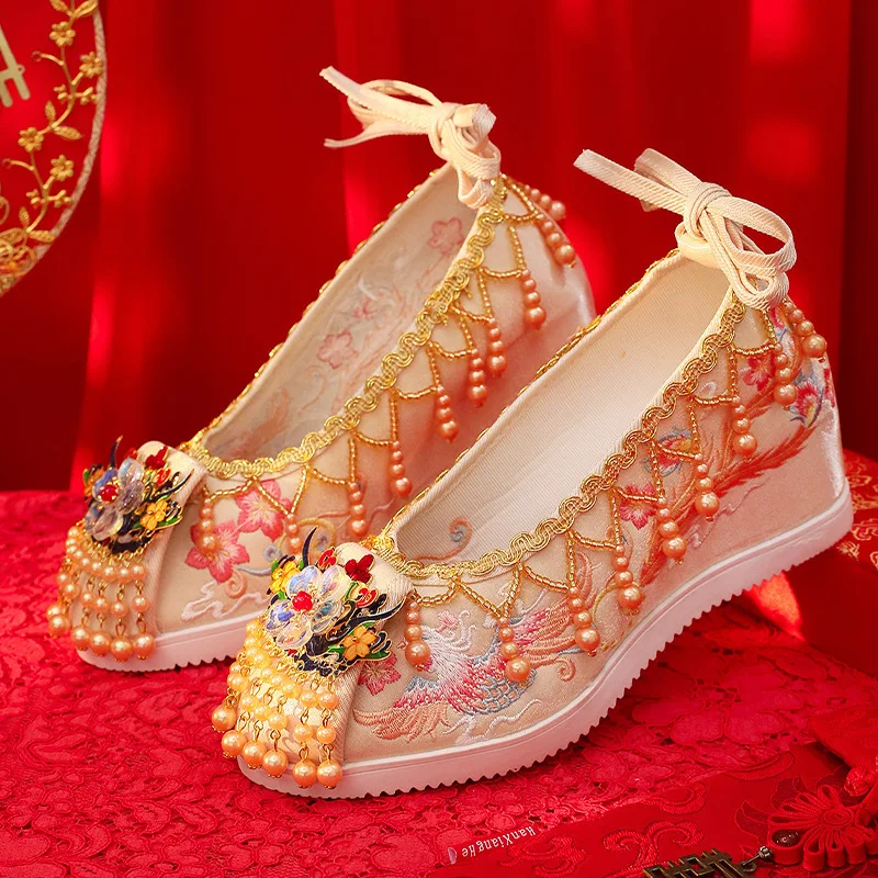 Hanfu Bridal Wedding Shoes with Xiuhe Costume Chinese Red Embroidered for Women shoes