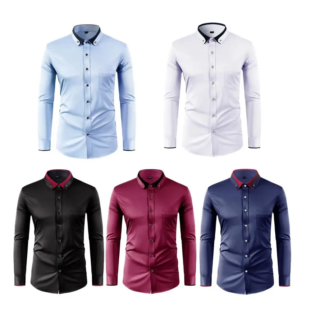 

New Men's Fashion Pure Shirt Casual Long Sleeve Slim Party Dress Shirt Front Wedding Dinner Formal Shirt For Men Prom Wear