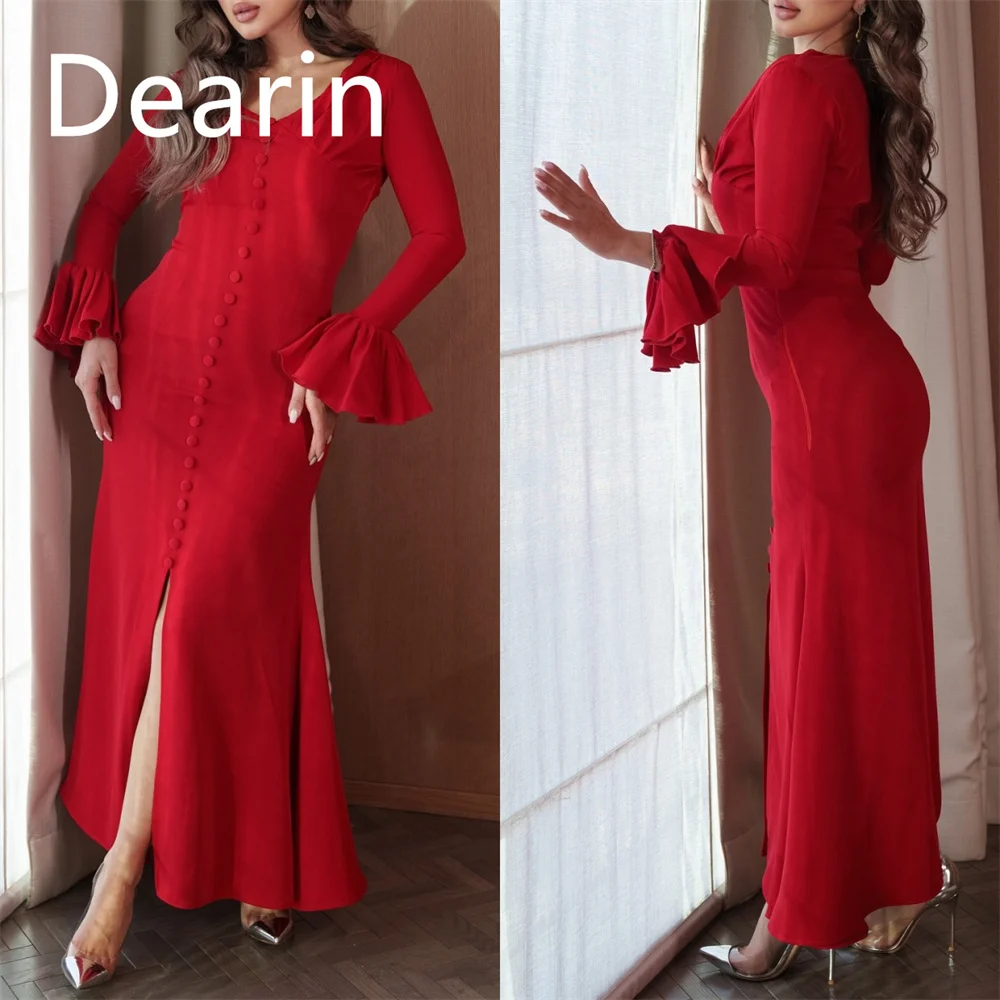 Customized Evening Gown Dearin V-neck Column Ankle Length Skirts Vertically Bespoke Occasion Dresses Saudi Arabia Prom Formal Dr