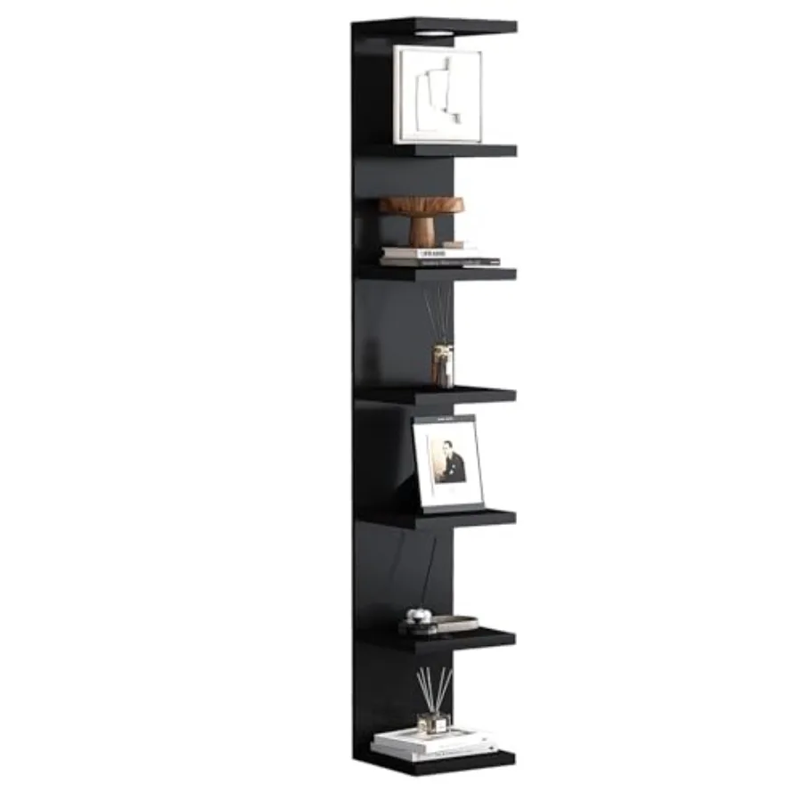 

7 Tier Wall Shelf Unit in Black Finish for Living Room Display with LED Remote Control Light