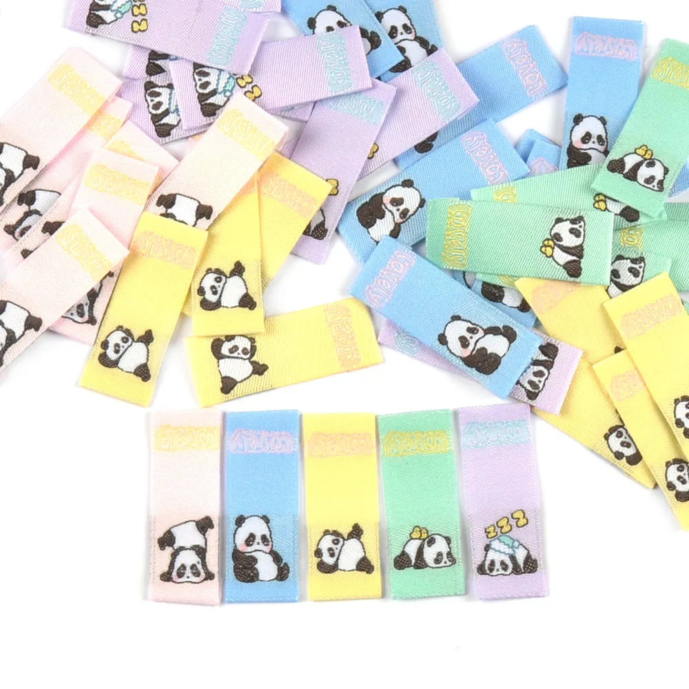 50Pcs New Cartoon Panda Embroidery Labels For Sewing Clothes Accessories Washable Care Garment Tags DIY Supplies Handicrafts