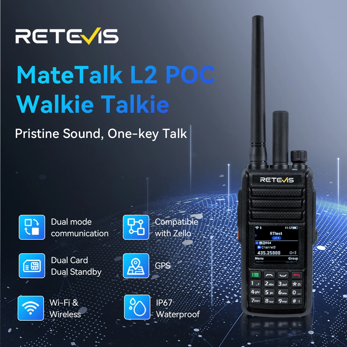 Retevis MateTalk L2 Global 4G Network POC Radio Dual SIM UHF VHF Radio Dual Mode Walkie Talkie Support Bluetooth Radio for Zello