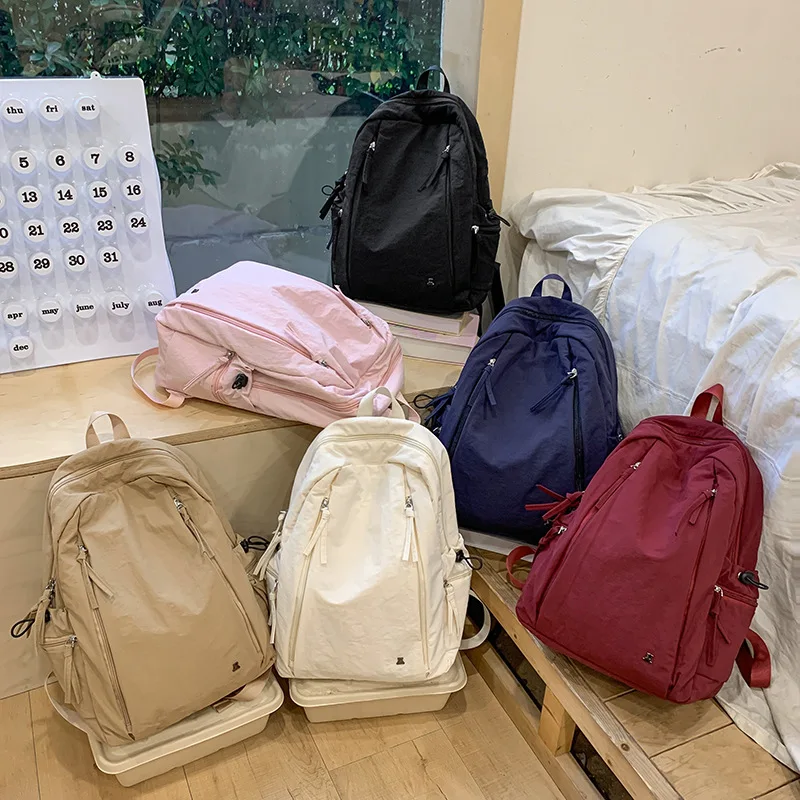 New Student Lightweight Commuting Computer Schoolbag Solid Color Large Capacity Travel Backpack