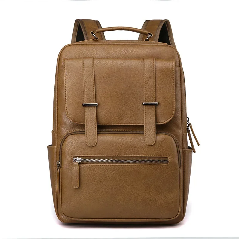 PU Leather Men's Backpack, Fashion Laptop Messenger Bags, Multifunctional Travel Schoolbag for Work & College