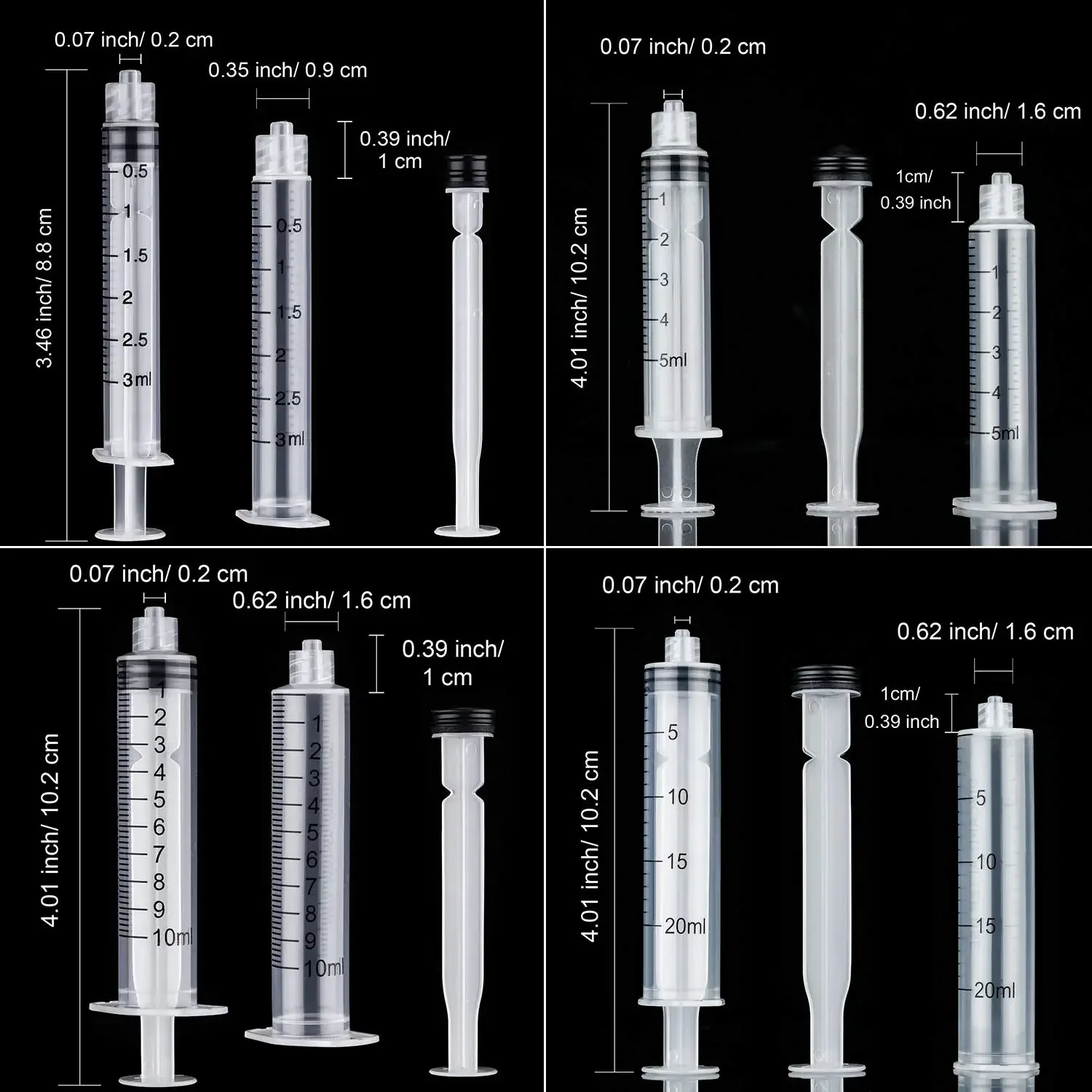 Plastic Luer Lock Syringe, industrial grade, equipped with 4-inch glue dispensing tip and cap, suitable for grease, glue and oth