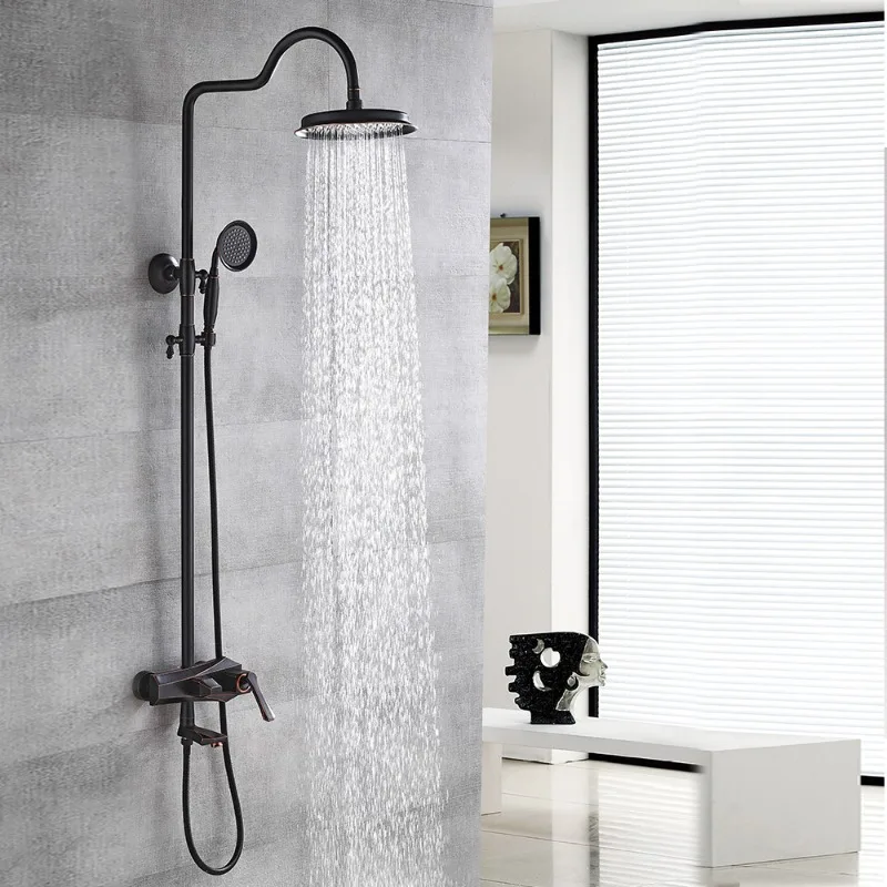 All-copper antique round rain top spray three-function hot and cold shower, bathroom adjustable shower set