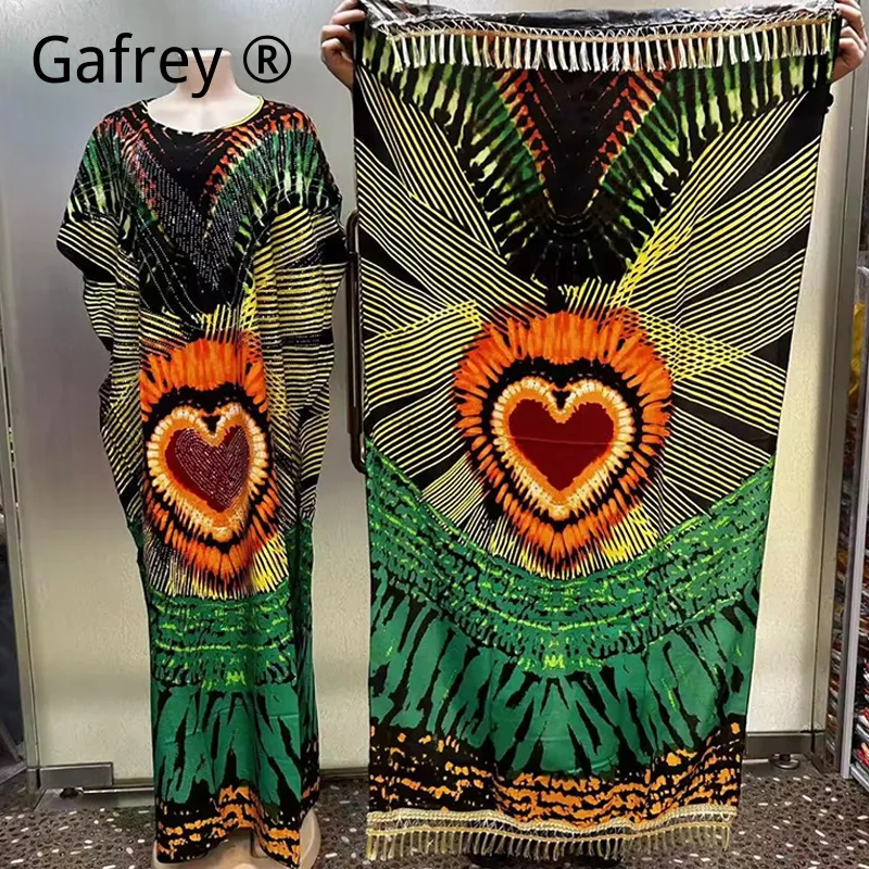 Conjunto de Dos Piezas Talla Grande para Mujer, Estampado Multicolor, Adornado con Pedrería, con Hiyab, Vestido Elegante y Modesto para Eid, Bodas y Fiestas