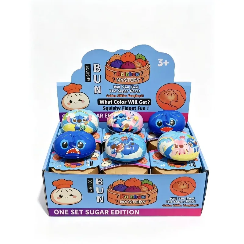 Anime Stitch Squishy Steamed Bun Fidget Toy Slow Rebound Squeeze Toy Mini Steamer Box Kids Sensory Gift Toy
