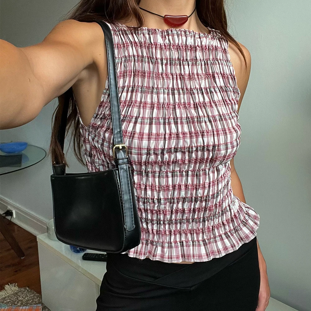 المرأة خمر Shirred الدبابات القمم الصيف Smocked القمم أكمام الكشكشة هيم الجرافيك مطوي قميص y2k الخروج عطلة القمم