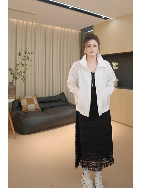 

Повседневный топ Pajiajia Cloud Sea Tening to the Wind с белым кружевным декором и вставками, модный, из смесового хлопка, с длинными рукавами