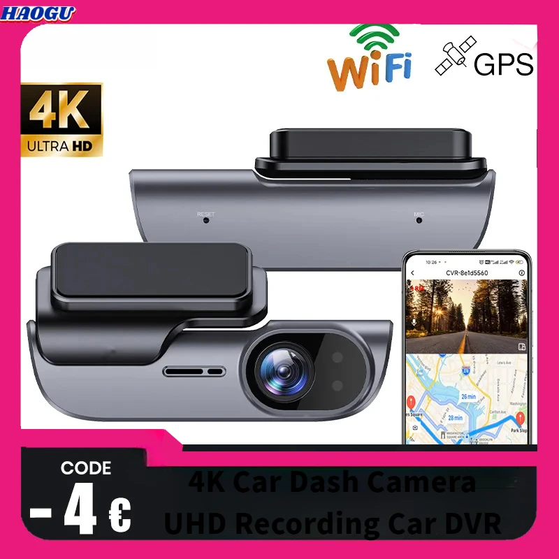 

HAOGU 4K Car Dash Camera UHD Recording Car DVR Night Vision Video Recorder DashCam With GPS Wi-Fi Support Black Box 24H Parking