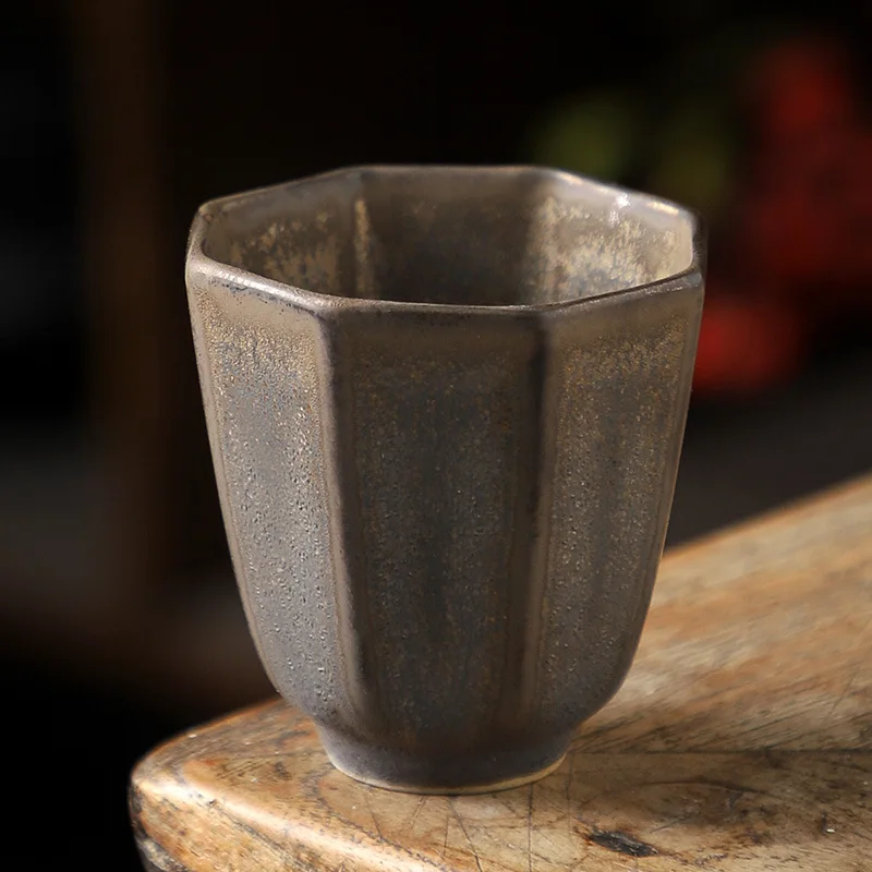 Splashed Gold Rust Glaze Ceramic Tea Cup Personal Use Cup for Gongfu Tea Brewing, Unique Texture Chinese Tea Set Cup with Gold A