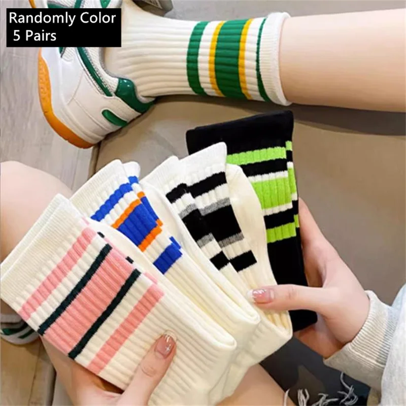 5pairs Combed Embroidered Letter Big R College Style Women\'s  Sports Socks Stockings ,woman Socks In All Seasons Fashion Sock