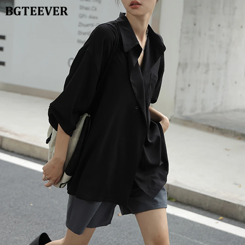 BGTEEVER Casual Turn-down Collar Ladies White Shirts Autumn Fashion Long Sleeve Loose Female Blouses Tops