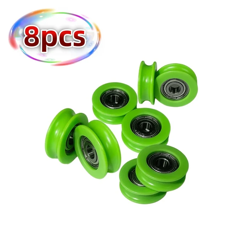 8PCS Green U‑Groove Bearing Roller Wheel Low Noise Nylon Pulley for Furniture Sliding Door Automation Equipment