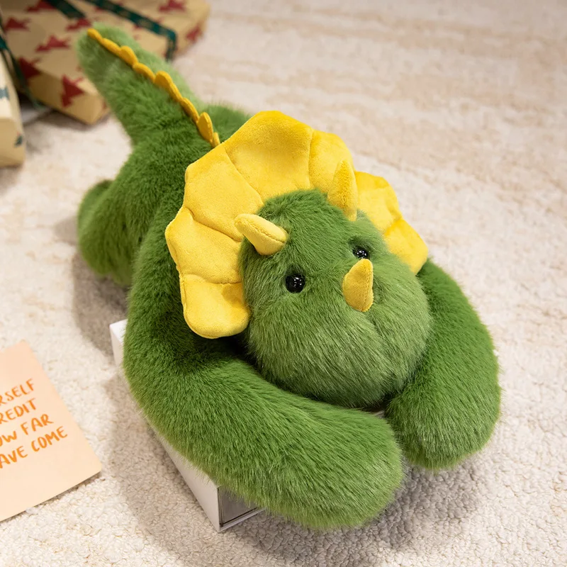 

Мягкая плюшевая подушка-динозавр Трицератопс с длинными руками 60 см, утяжеленная, эмоционально-сенсорная игрушка, подарок для мальчиков и девочек