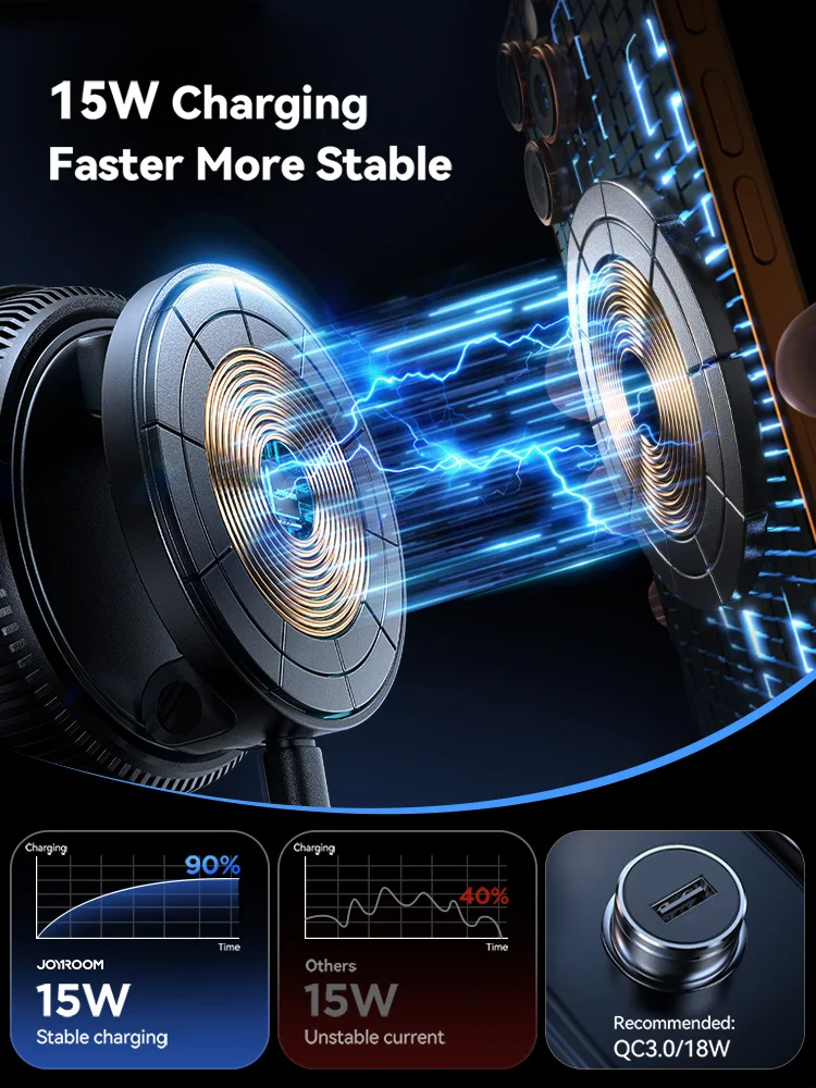 Joyroom 15W Magnetic Car Mount and Wireless Charger with Vacuum Suction 5