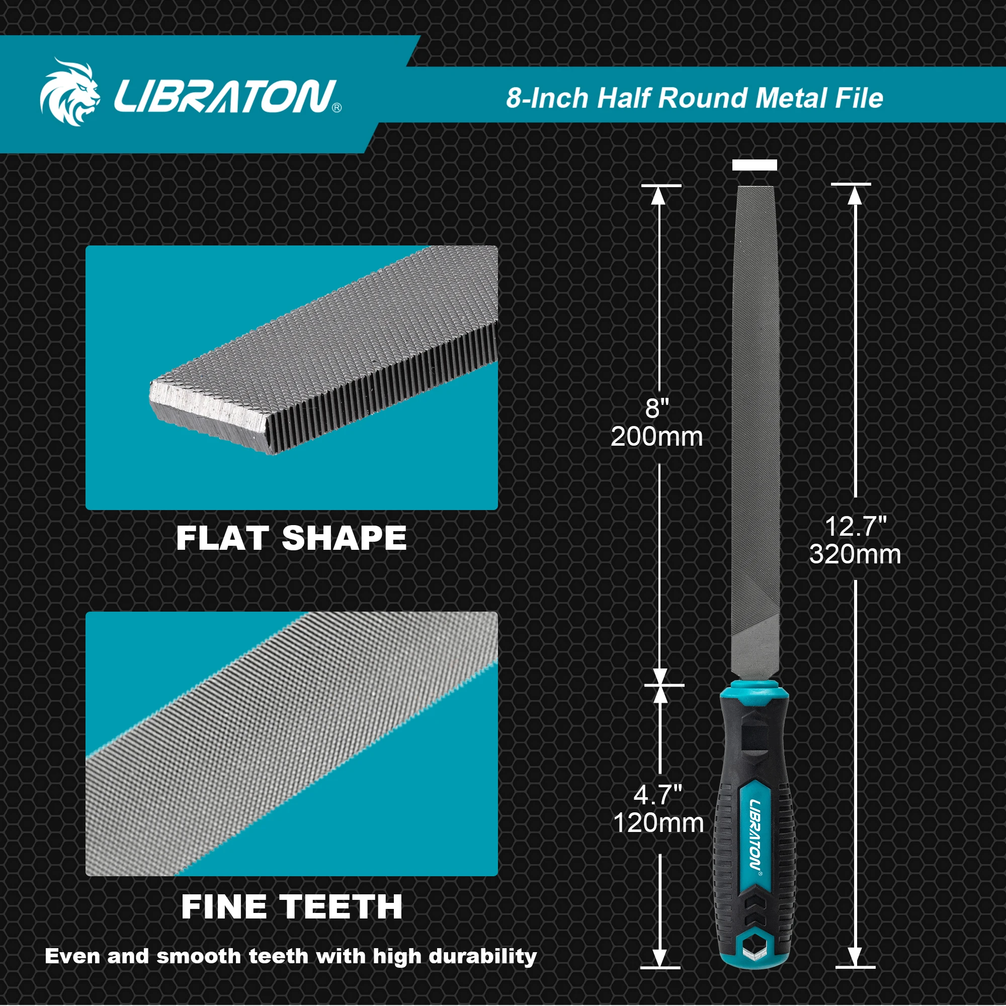 LIBRATON 1pc 8-Inch Flat / Half Round / Triangle Metal File, File Tool for Metal, Wood, Plastic, Hand Tool for Shaping, Scraping