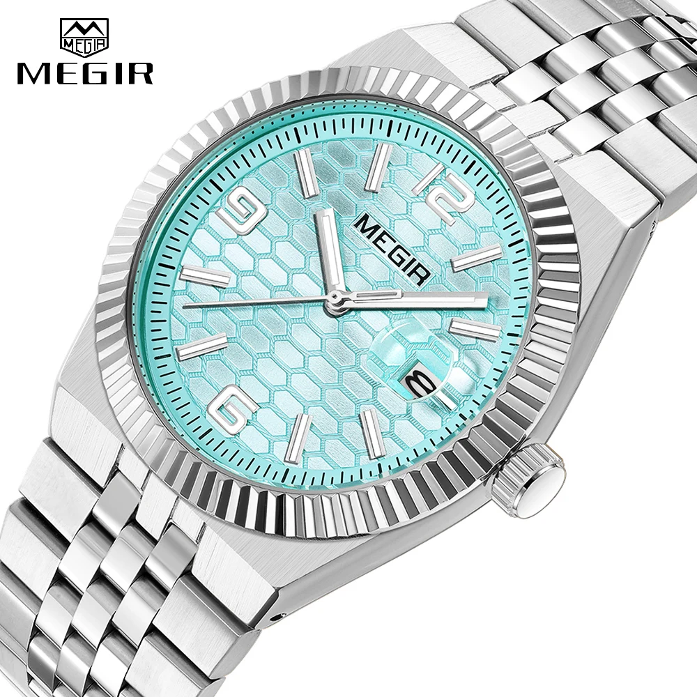 

MEGIR новые кварцевые часы для мужчин, элитный бренд, мужские наручные часы из нержавеющей стали с датой, модные водонепроницаемые часы, оригинальные мужские часы
