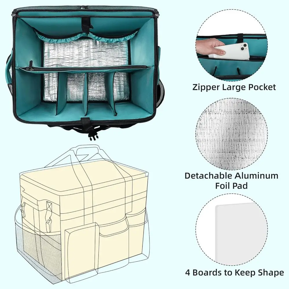 Large Detachable Trolley Cleaning Cart with Shoulder Strap Bags for Housekeepers, Multi-Pocket Storage, Amber Green