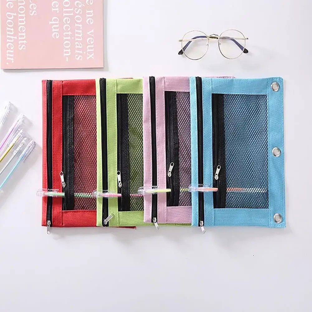 School Supply Organizer Capacity Mesh Windows Zippered Pencil Bag for Home School Organization Binder Stationery for Offices